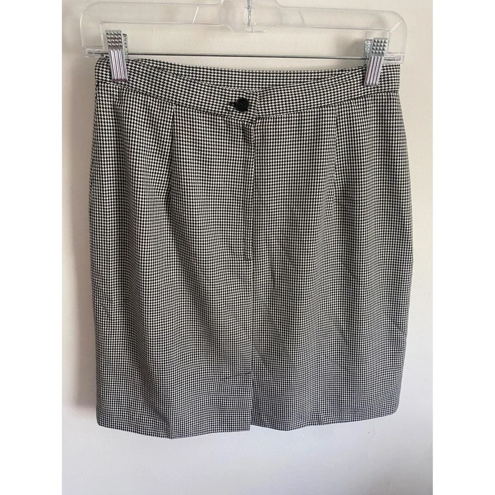 Briggs New York Petite Vintage Houndstooth Pencil Skirt Black White 10P 1314-510
